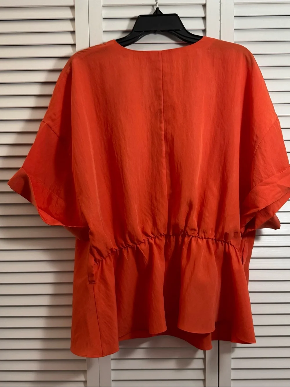 $295 Vince Women's Orange Cuffed Cotton V-Neck Blouse Top Size XL